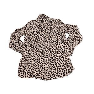 Ann Taylor XS Leopard Print Button Front Blouse Long Sleeve Career Top